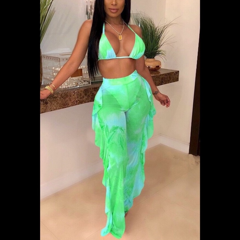 Green 2 piece swim cover up